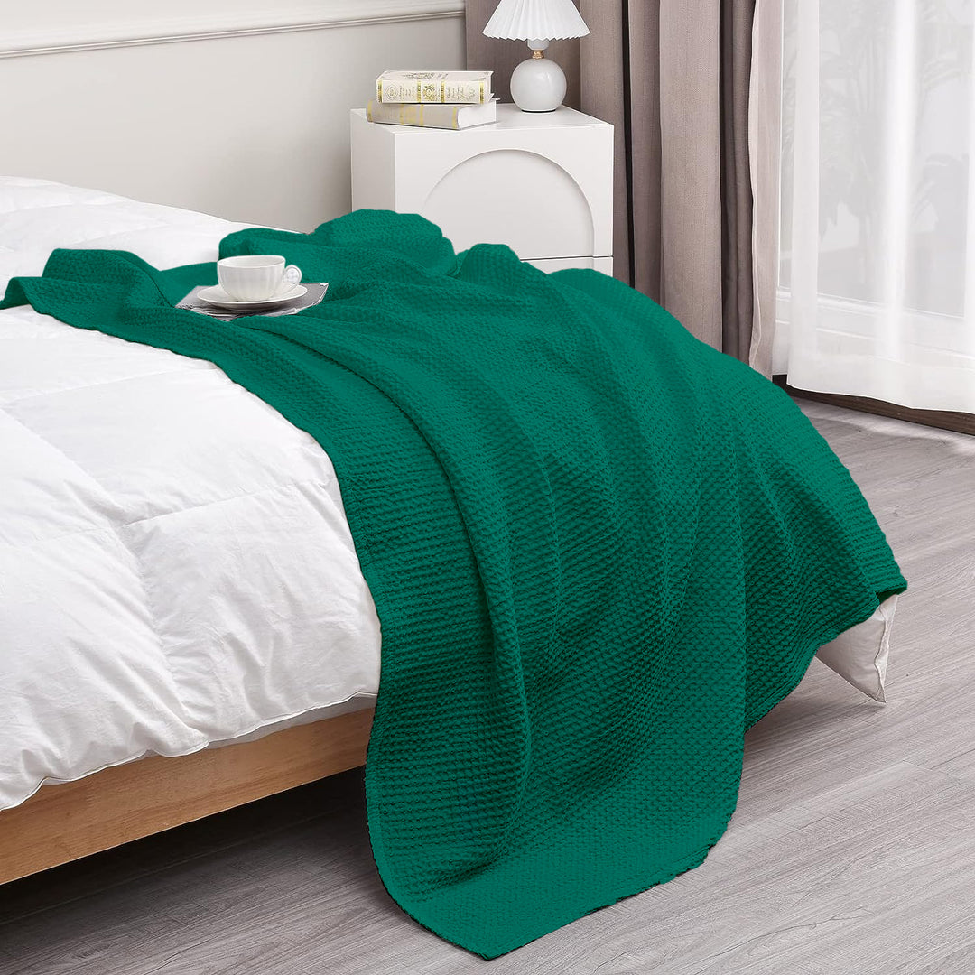 Buy Waffle Weave Cotton Throw Blanket Teal Online at Kotton