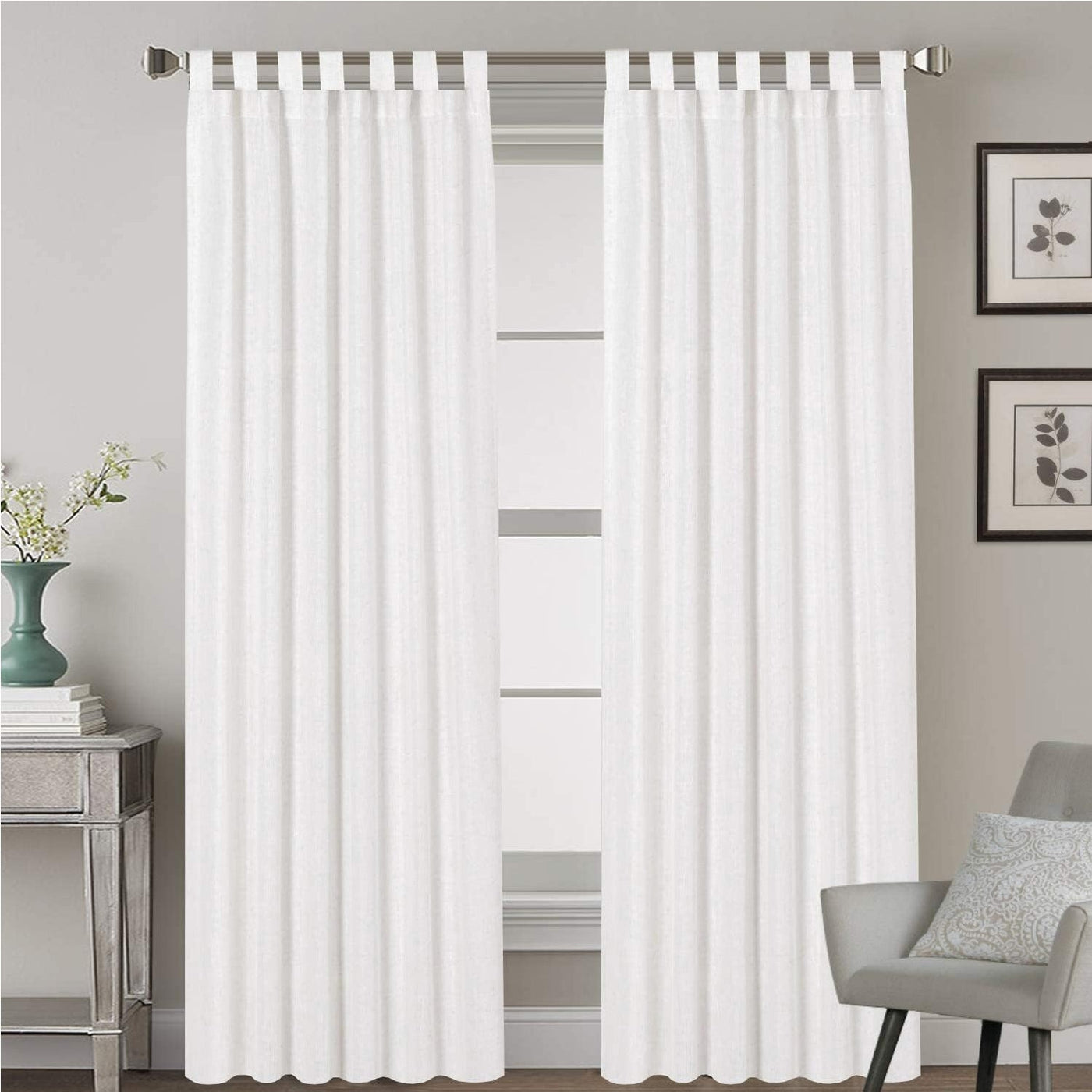 Tab Top Semi-Blackout Curtain 1 Piece - White