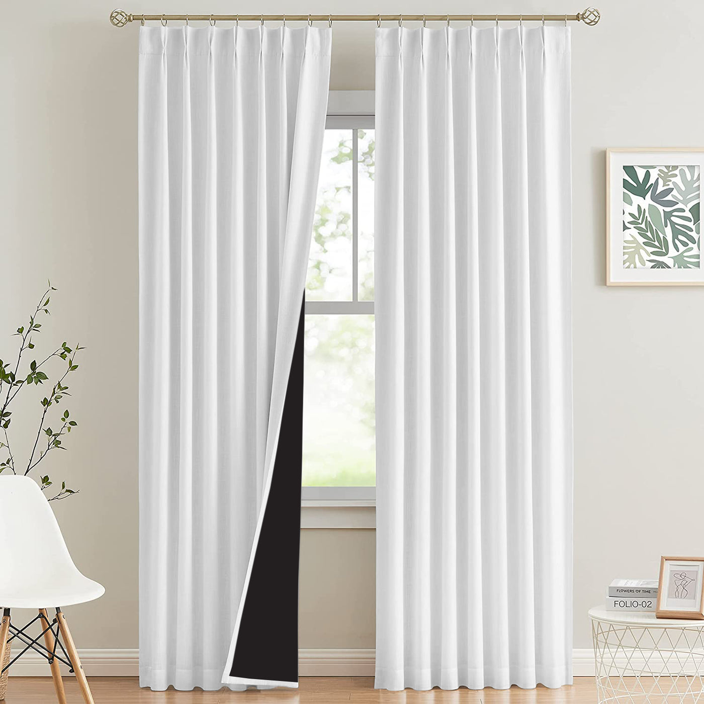 Double Pinch Pleat 100% Blackout Curtain 1 Piece - White