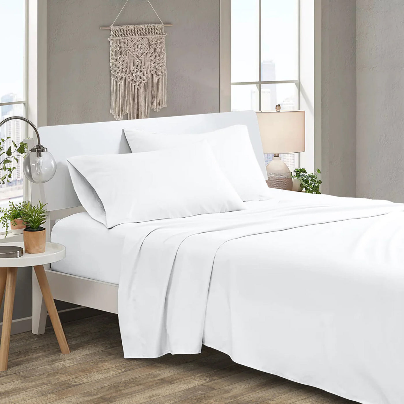 300 TC Egyptian Cotton 3 Piece Solid Flat Bed Sheet - White