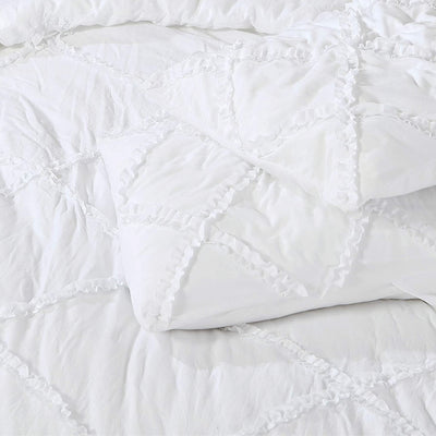 Cross Diamond Ruffle 300 TC Egyptian Cotton Duvet Cover Set - White