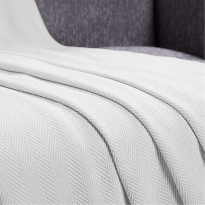 Herringbone Weave Handwoven Blanket - White