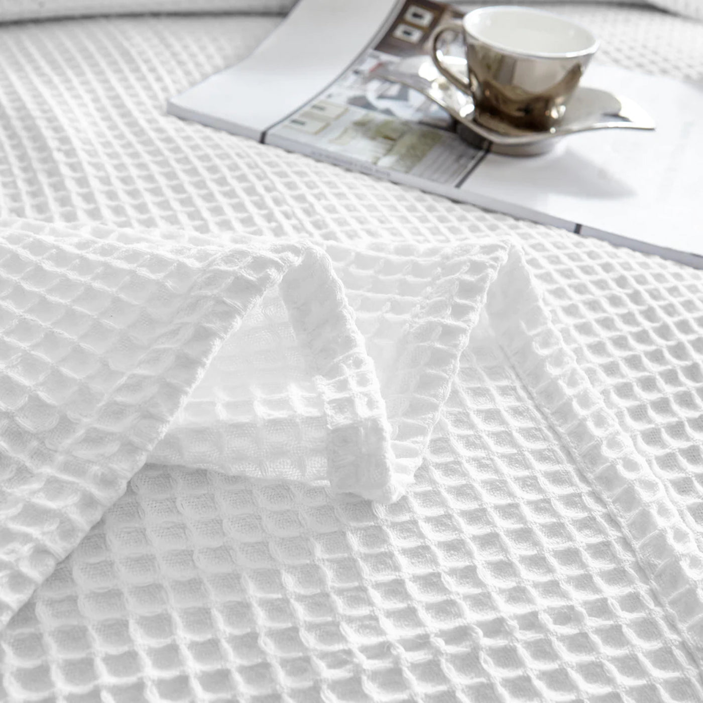 Waffle Weave Cotton Throw Blanket - White