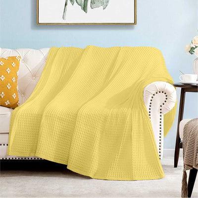 Waffle Weave Cotton Throw Blanket - Mustard Yellow