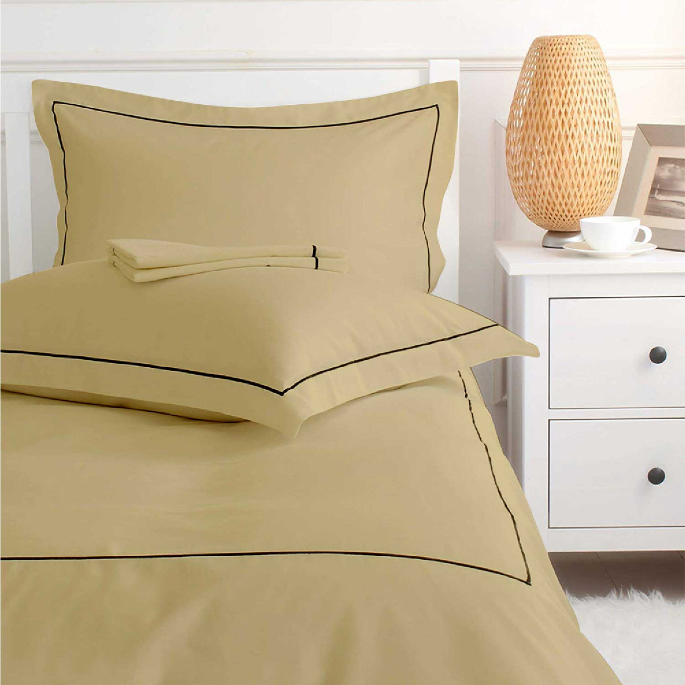 Deco Striped 300 TC Egyptian Cotton Duvet Cover Set - Beige