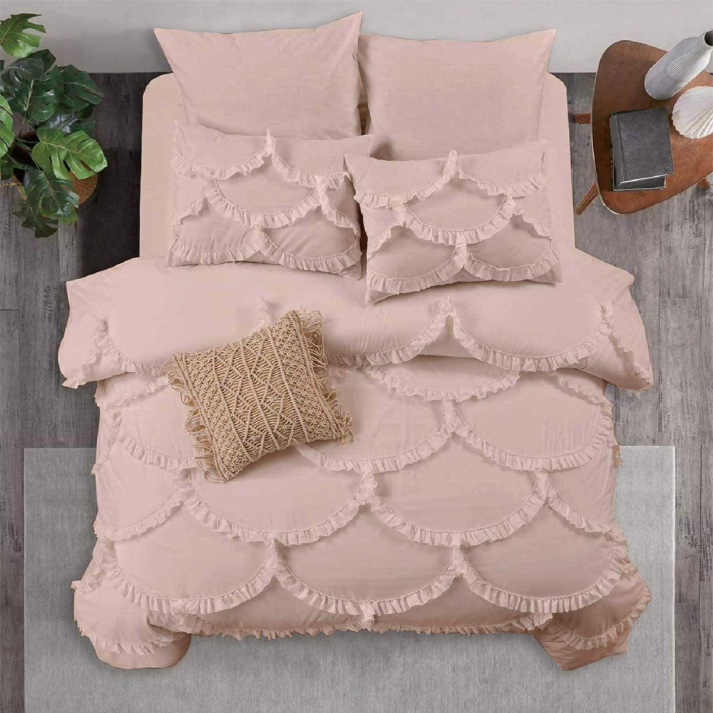 Sirena Shabby Chic 300 TC Egyptian Cotton Duvet Cover Set - Blush