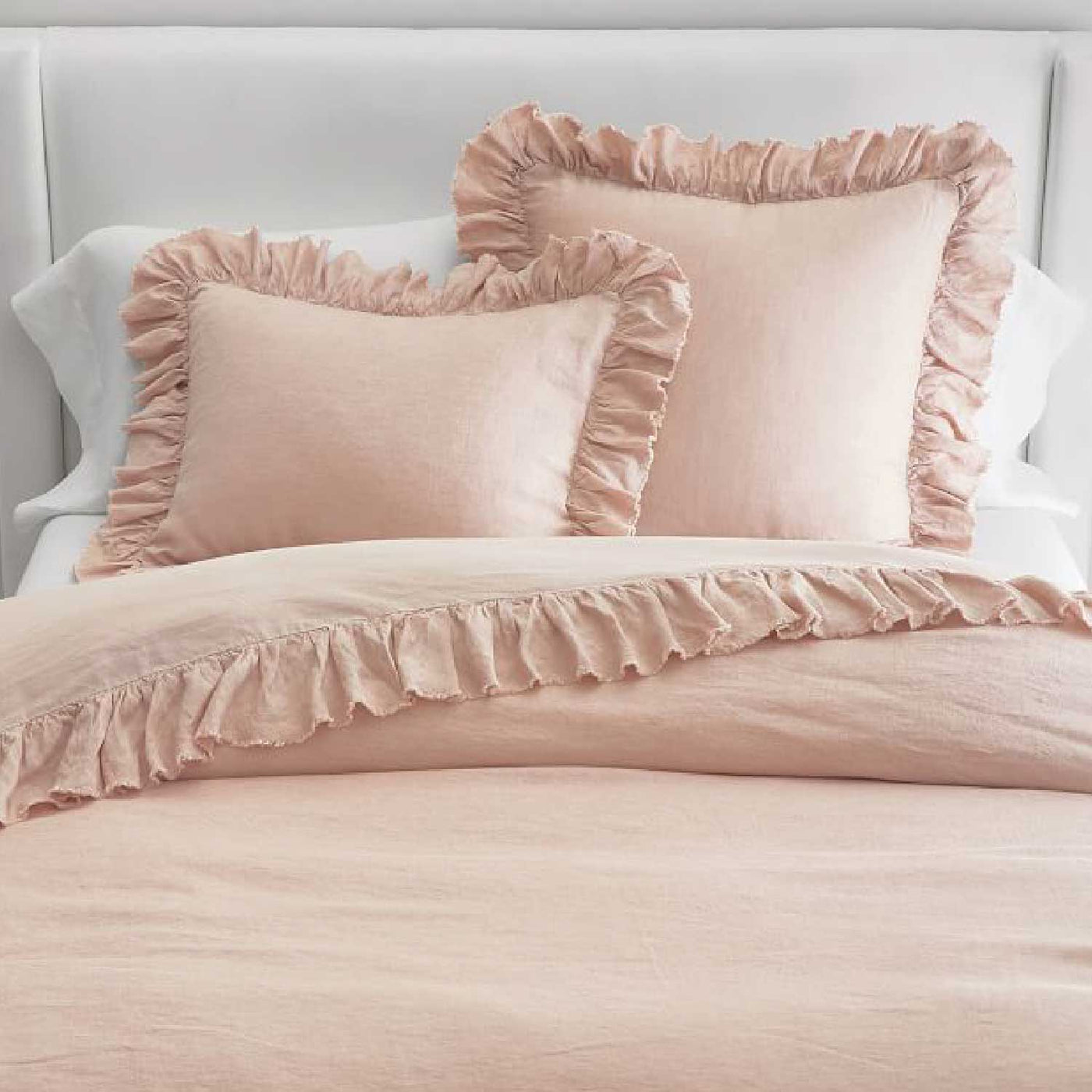 Set Of 2 - 300 TC Egyptian Cotton Ruffled Pillow Covers - Blush
