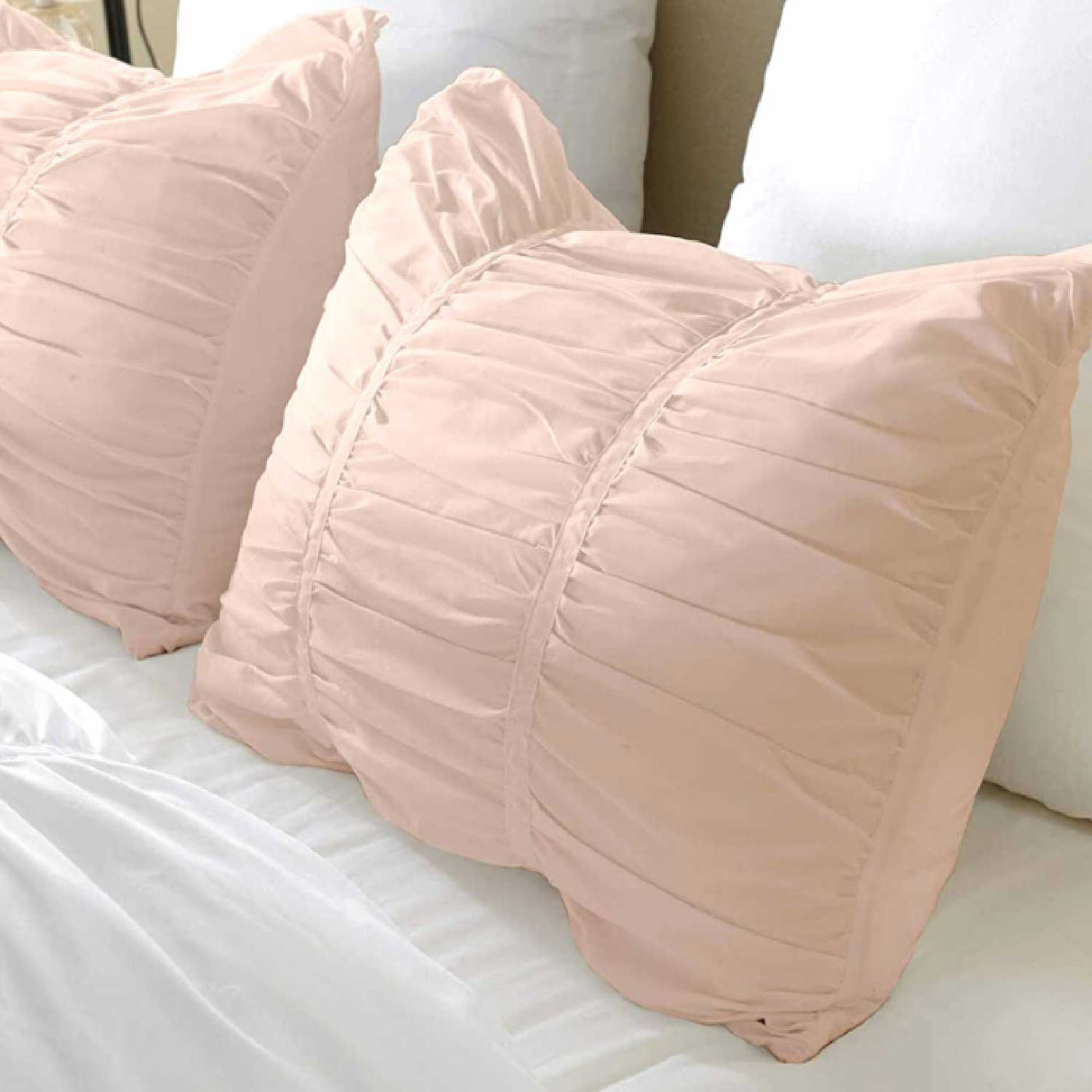 Set Of 2 - 300 TC Egyptian Cotton Ruched Pillow Covers - Blush