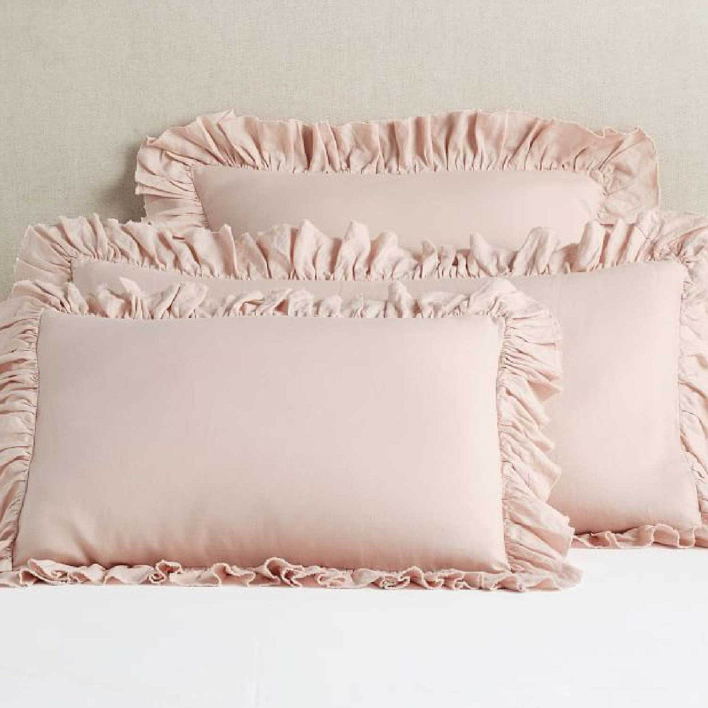 Set Of 2 - 300 TC Egyptian Cotton Ruffled Pillow Covers - Blush