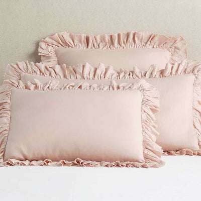 Set Of 2 - 300 TC Egyptian Cotton Ruffled Pillow Covers - Blush