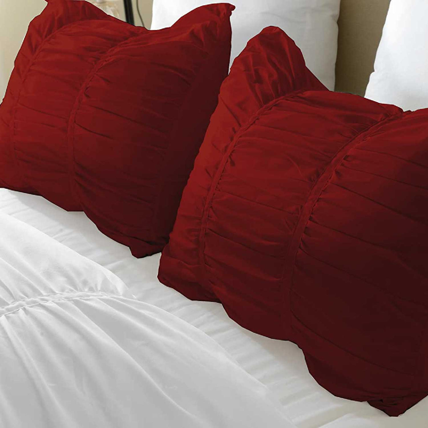 Set Of 2 - 300 TC Egyptian Cotton Ruched Pillow Covers - Burgundy