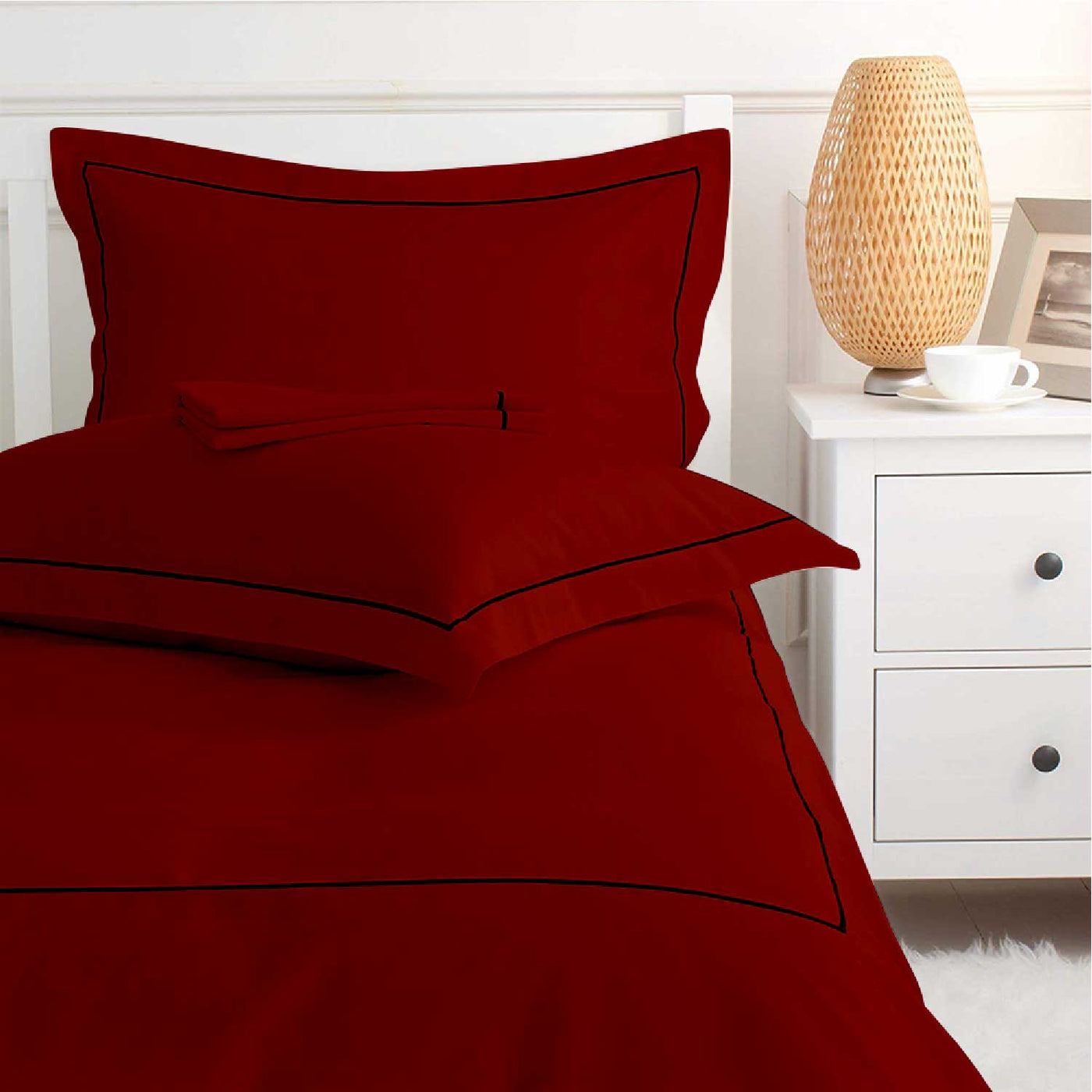 Deco Striped 300 TC Egyptian Cotton Duvet Cover Set - Burgundy