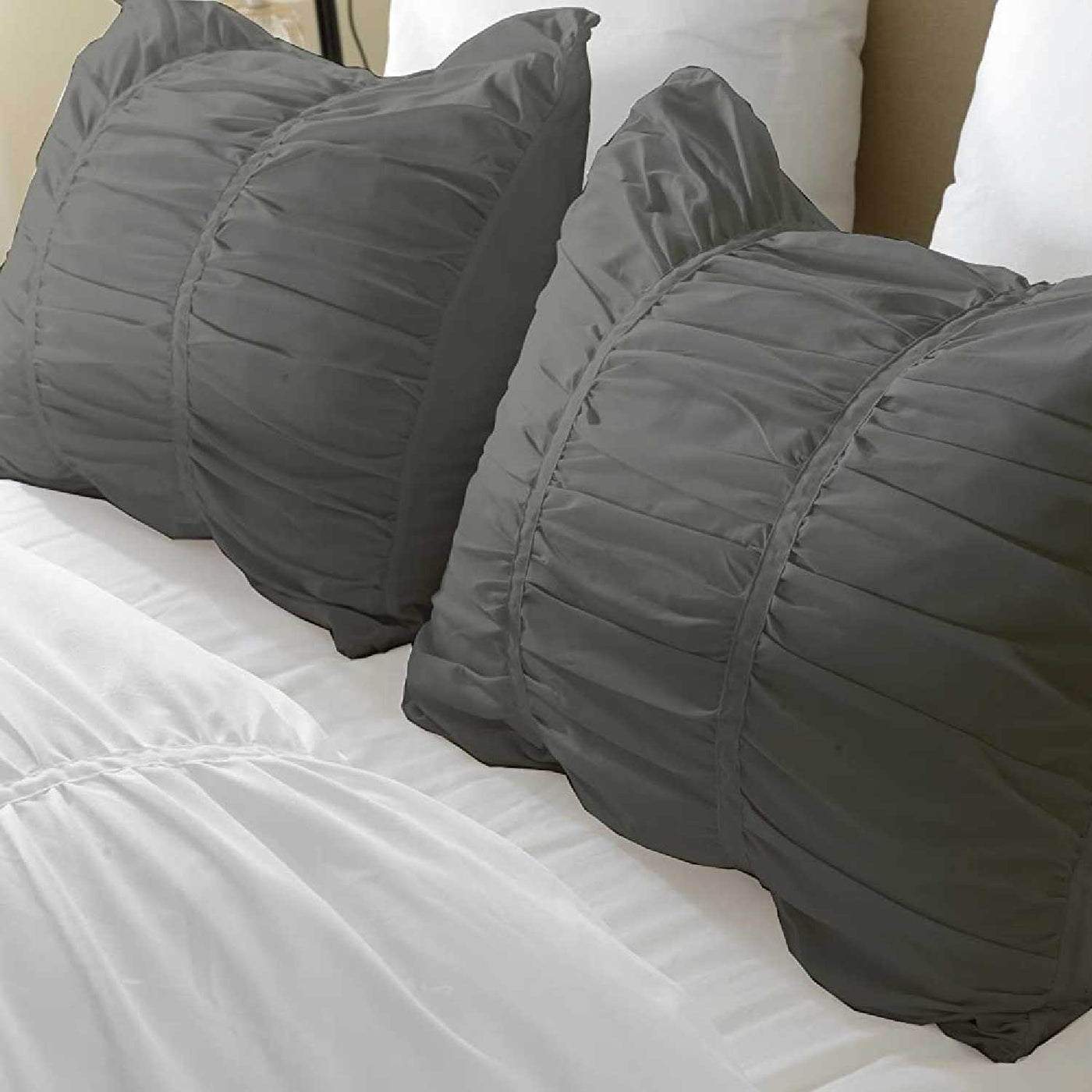 Set Of 2 - 300 TC Egyptian Cotton Ruched Pillow Covers - Grey