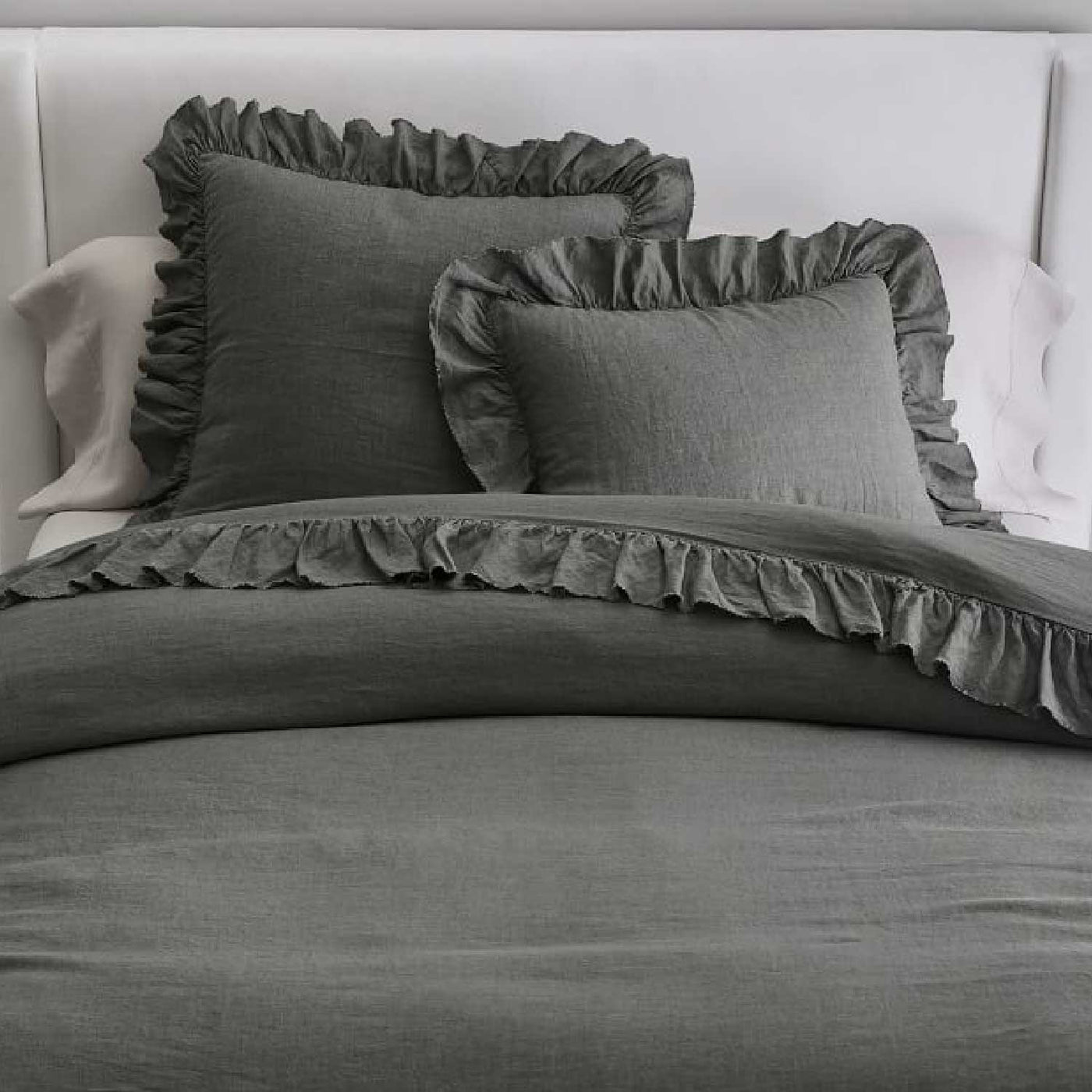 Set Of 2 - 300 TC Egyptian Cotton Ruffled Pillow Covers - Grey
