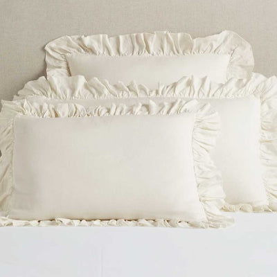 Set Of 2 - 300 TC Egyptian Cotton Ruffled Pillow Covers - Ivory