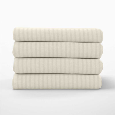 Striped 300 TC Egyptian Cotton Fitted Bed Sheet Set - Ivory