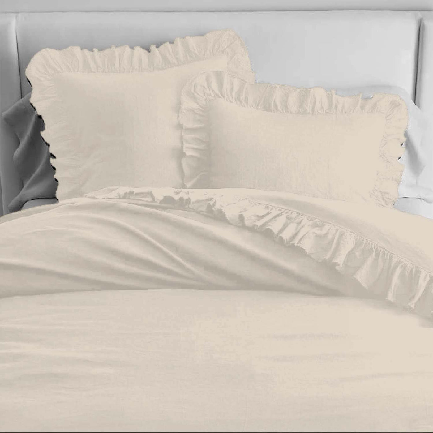 Set Of 2 - 300 TC Egyptian Cotton Ruffled Pillow Covers - Ivory