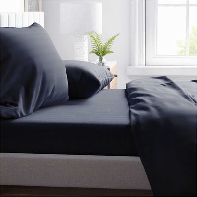 Striped 300 TC Egyptian Cotton Fitted Bed Sheet Set - Navy Blue