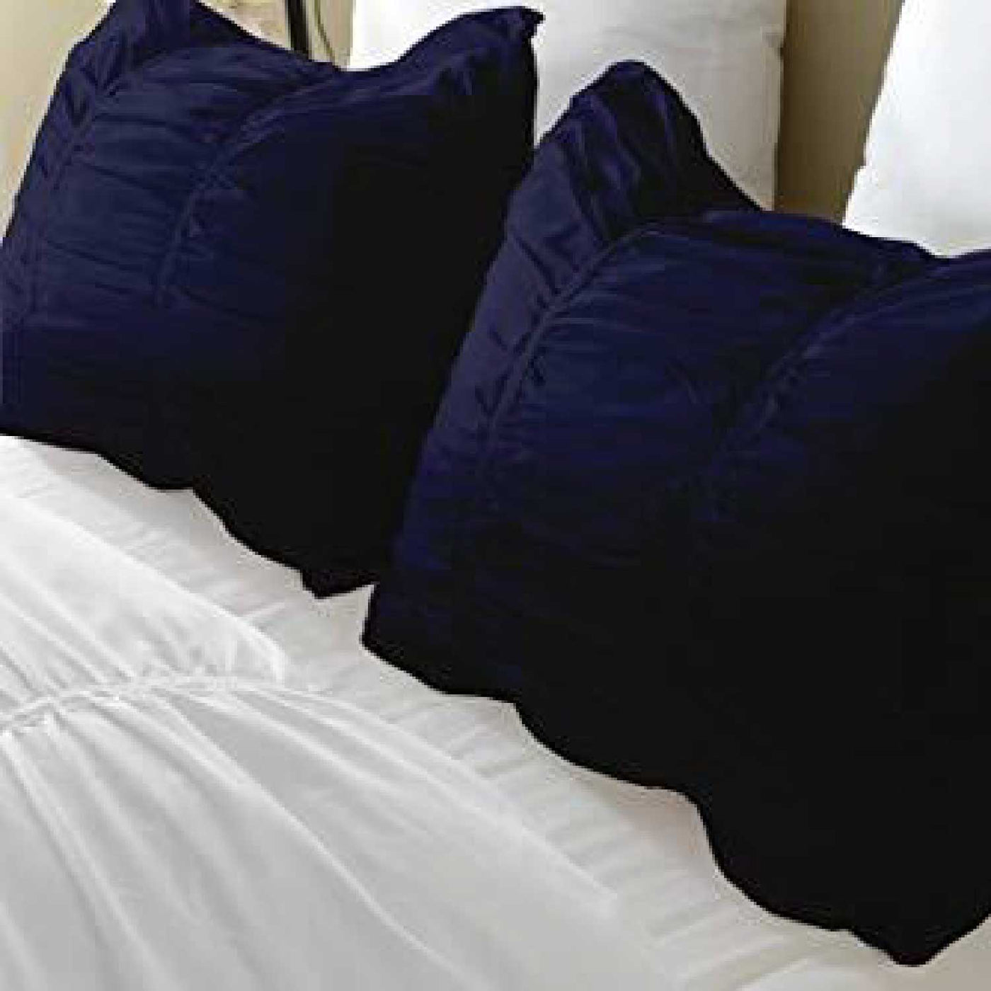 Set Of 2 - 300 TC Egyptian Cotton Ruched Pillow Covers - Navy Blue