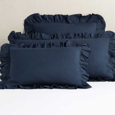 Set Of 2 - 300 TC Egyptian Cotton Ruffled Pillow Covers - Navy Blue
