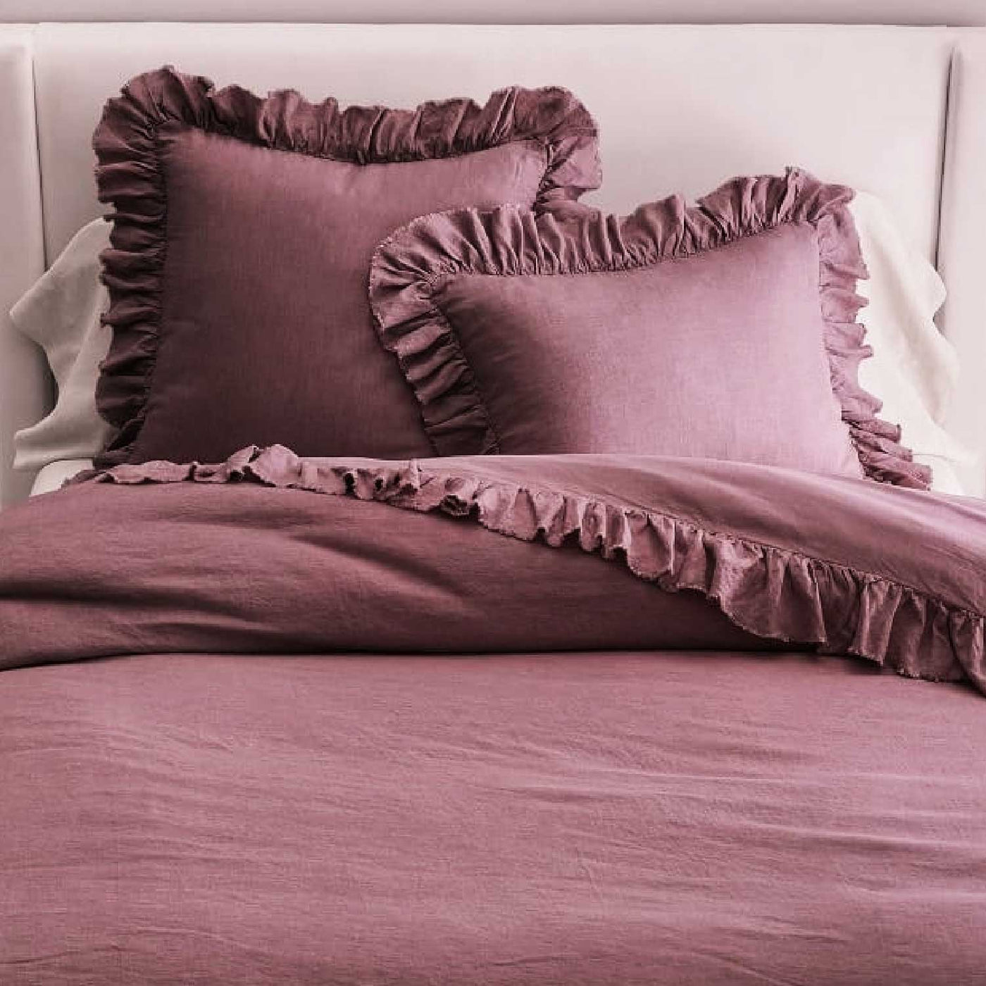 Set Of 2 - 300 TC Egyptian Cotton Ruffled Pillow Covers - Plum