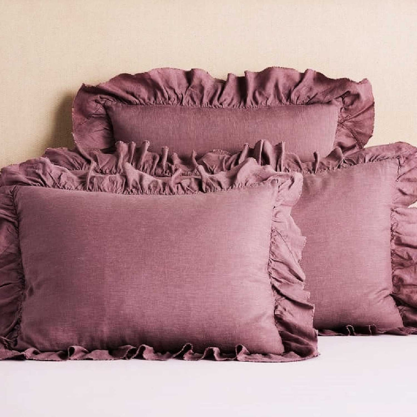 Set Of 2 - 300 TC Egyptian Cotton Ruffled Pillow Covers - Plum