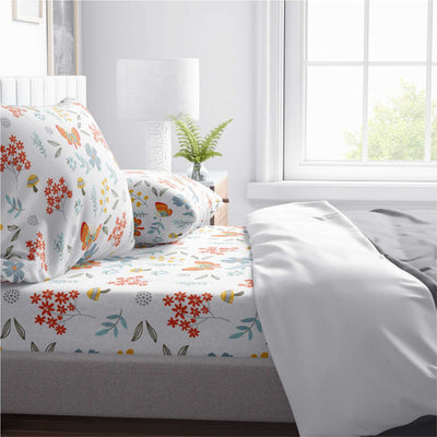 Printed 300 TC Egyptian Cotton Fitted Bed Sheet Set - Rainforest