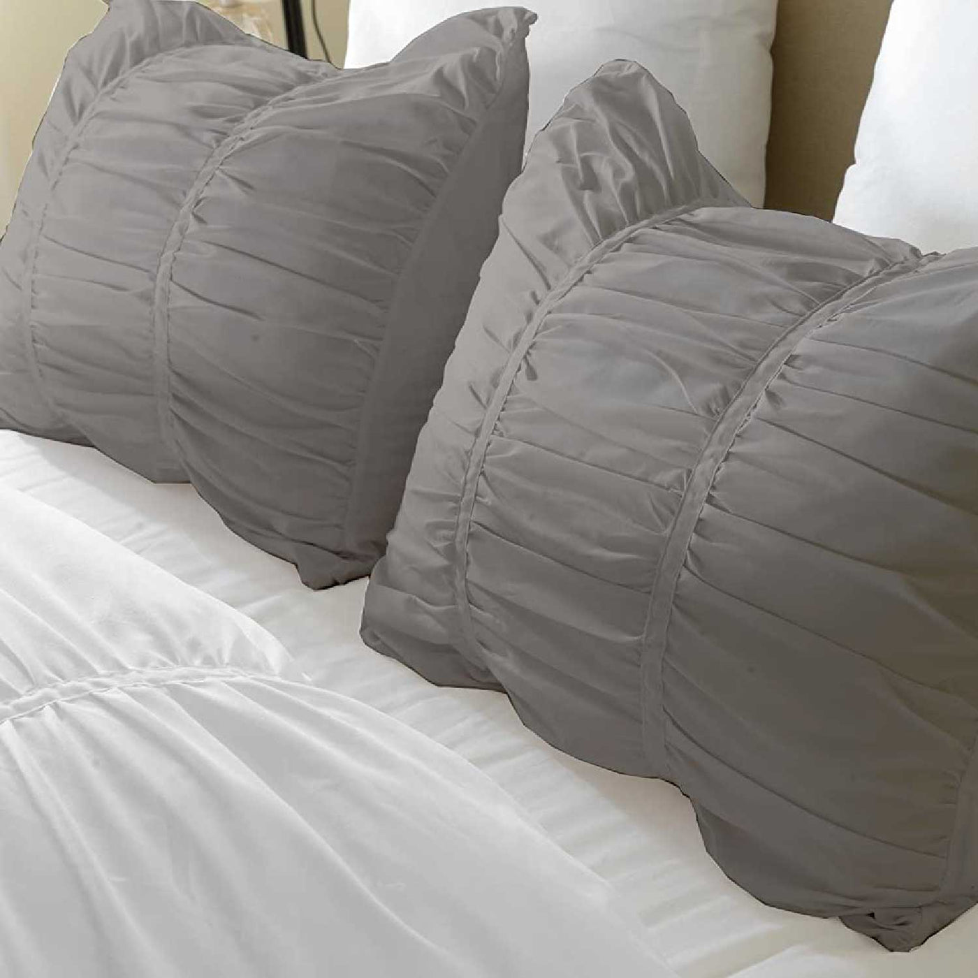 Set Of 2 - 300 TC Egyptian Cotton Ruched Pillow Covers - Silver