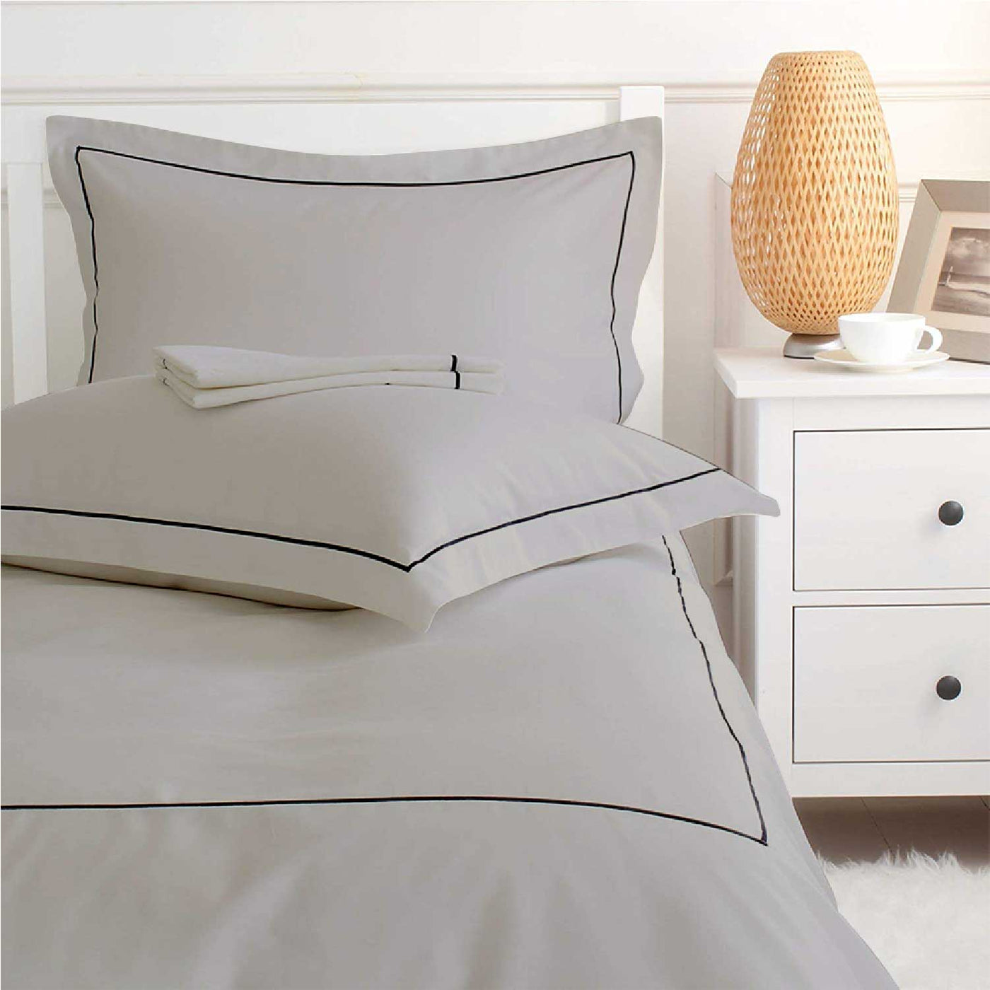 Deco Striped 300 TC Egyptian Cotton Duvet Cover Set - Silver