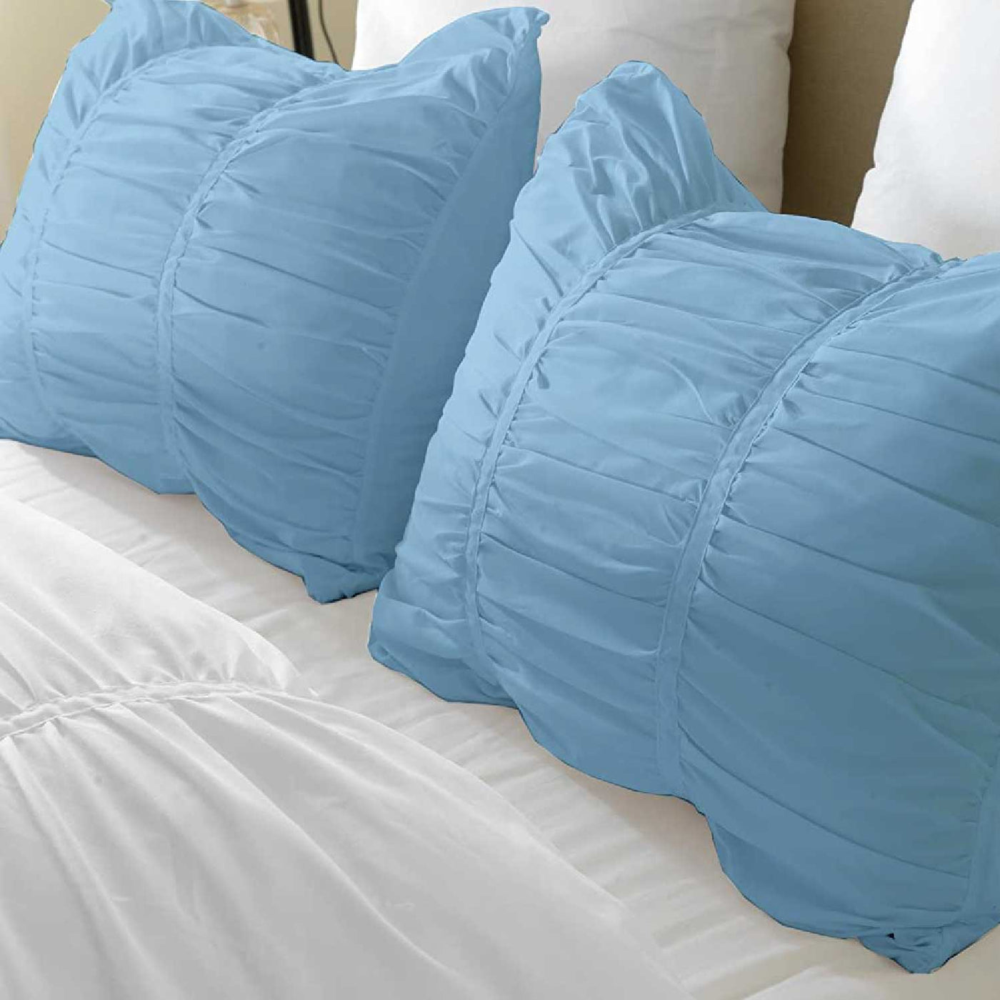 Set Of 2 - 300 TC Egyptian Cotton Ruched Pillow Covers - Sky Blue