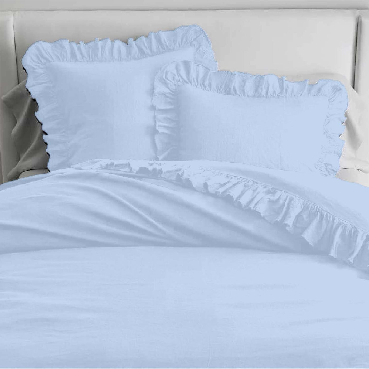 Set Of 2 - 300 TC Egyptian Cotton Ruffled Pillow Covers - Sky Blue