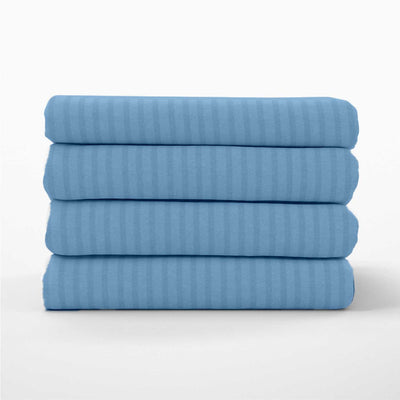 Striped 300 TC Egyptian Cotton Fitted Bed Sheet Set - Sky Blue