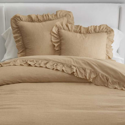 Set Of 2 - 300 TC Egyptian Cotton Ruffled Pillow Covers - Taupe