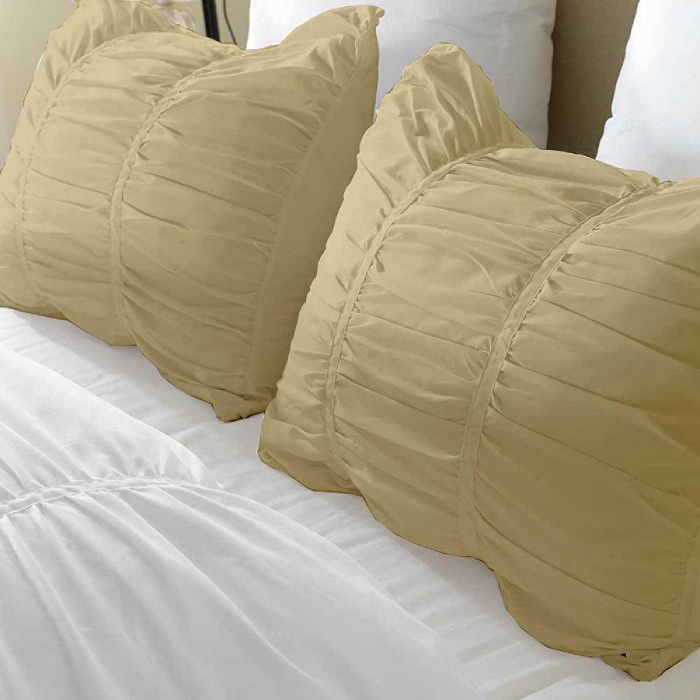 Set Of 2 - 300 TC Egyptian Cotton Ruched Pillow Covers - Taupe