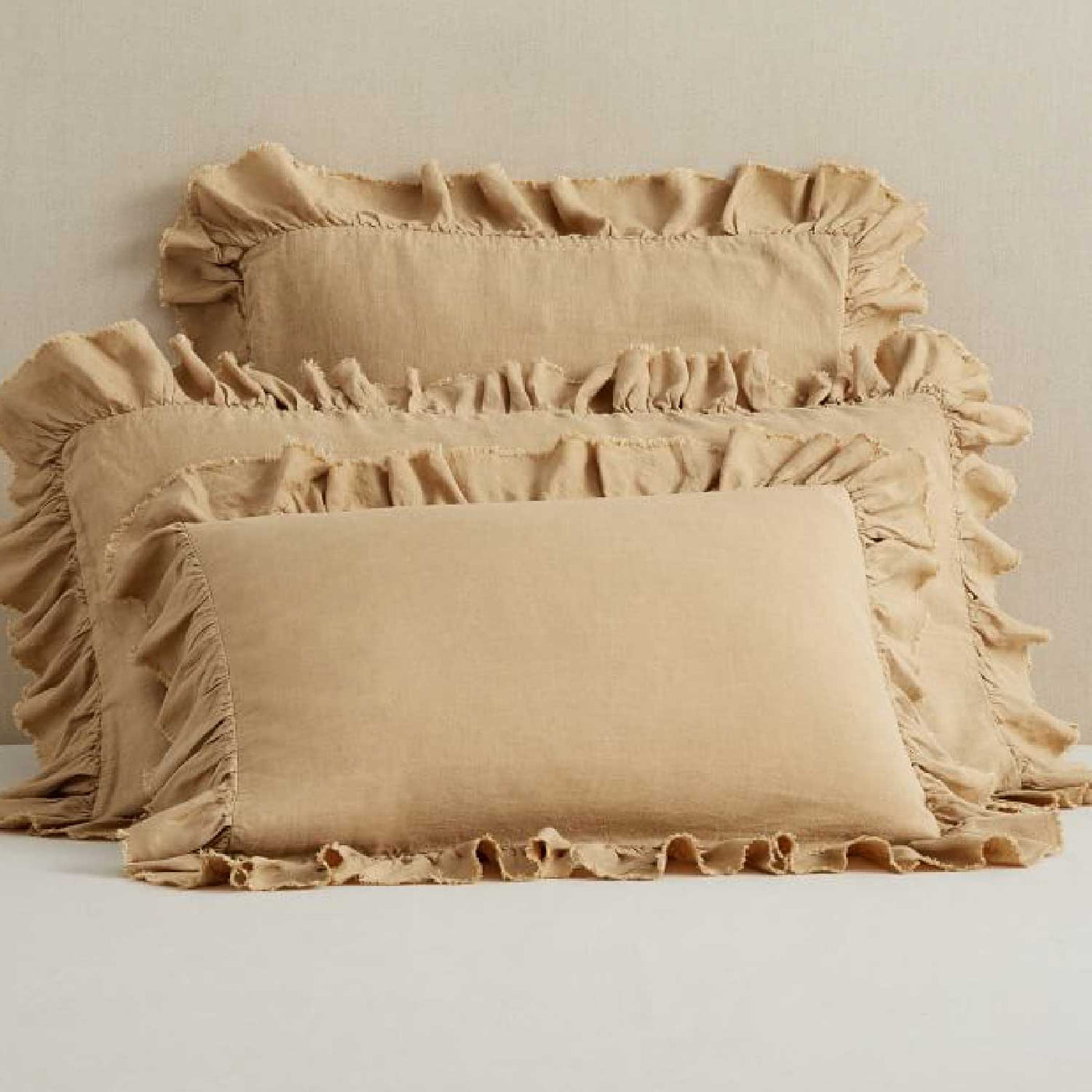 Set Of 2 - 300 TC Egyptian Cotton Ruffled Pillow Covers - Taupe