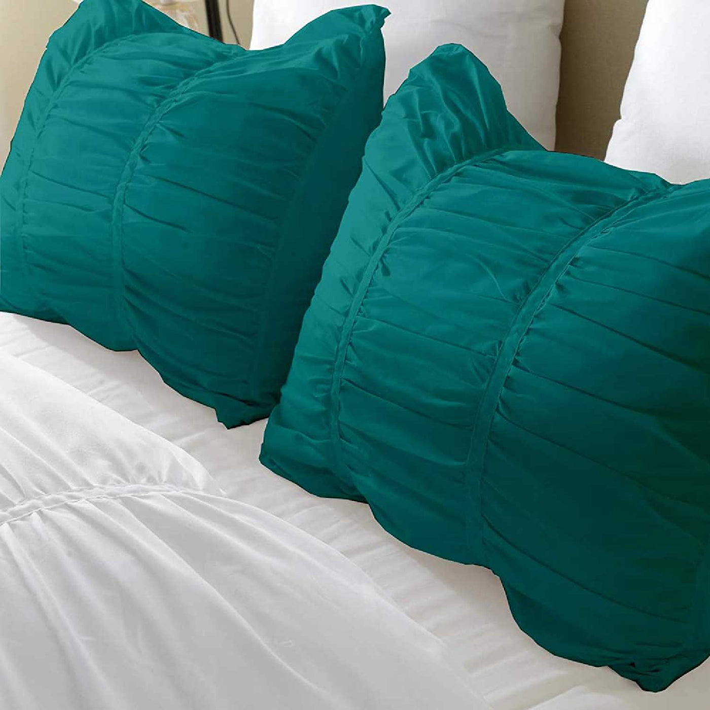 Set Of 2 - 300 TC Egyptian Cotton Ruched Pillow Covers - Teal