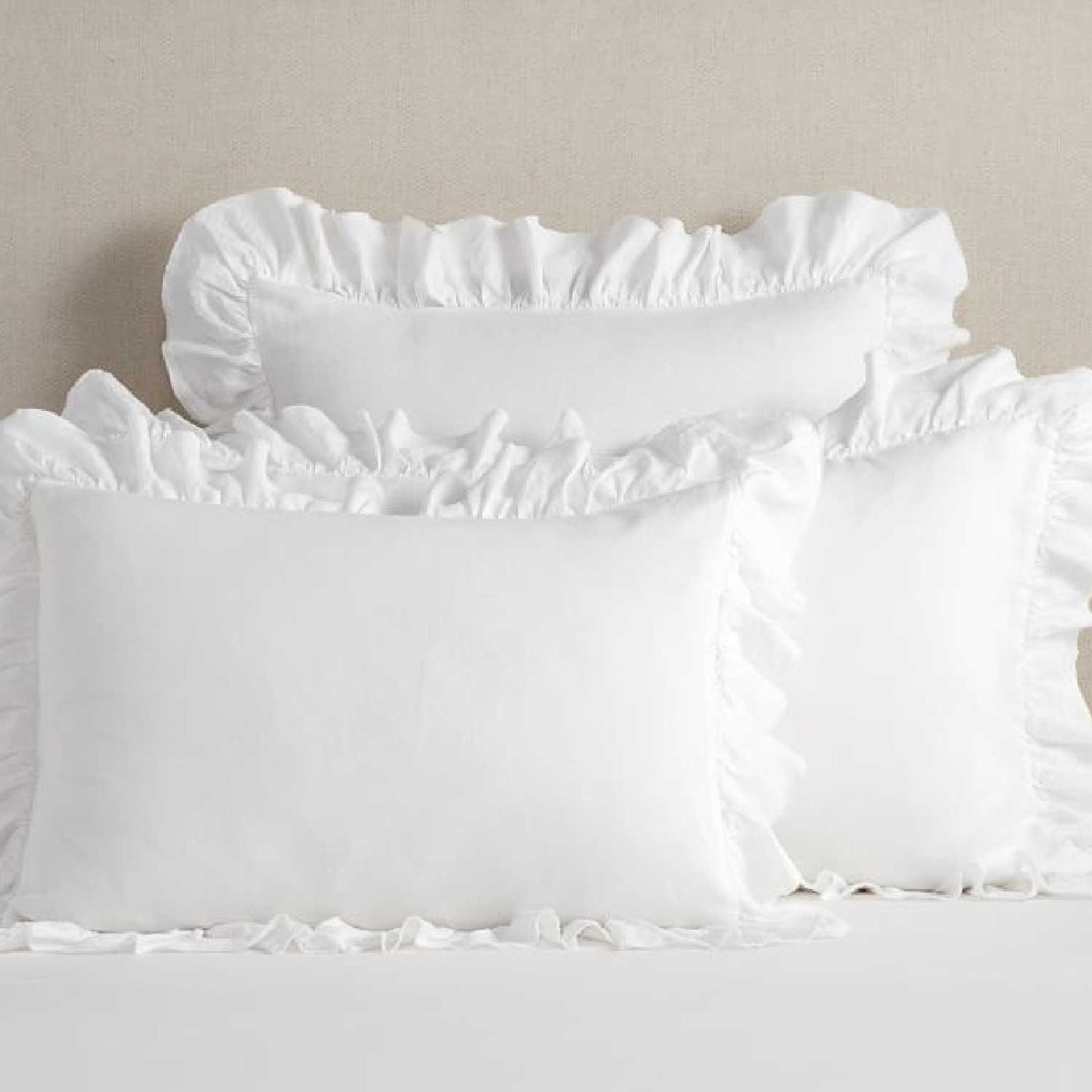 Set Of 2 - 300 TC Egyptian Cotton Ruffled Pillow Covers - White