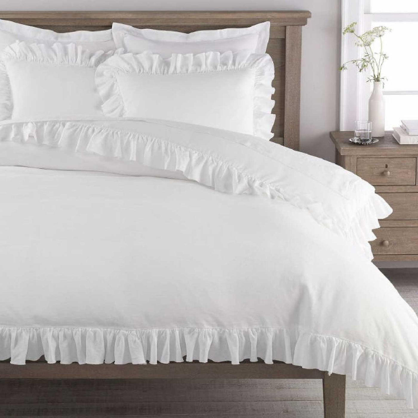 Ruffle Trim 300 TC Egyptian Cotton Duvet Cover Set - White