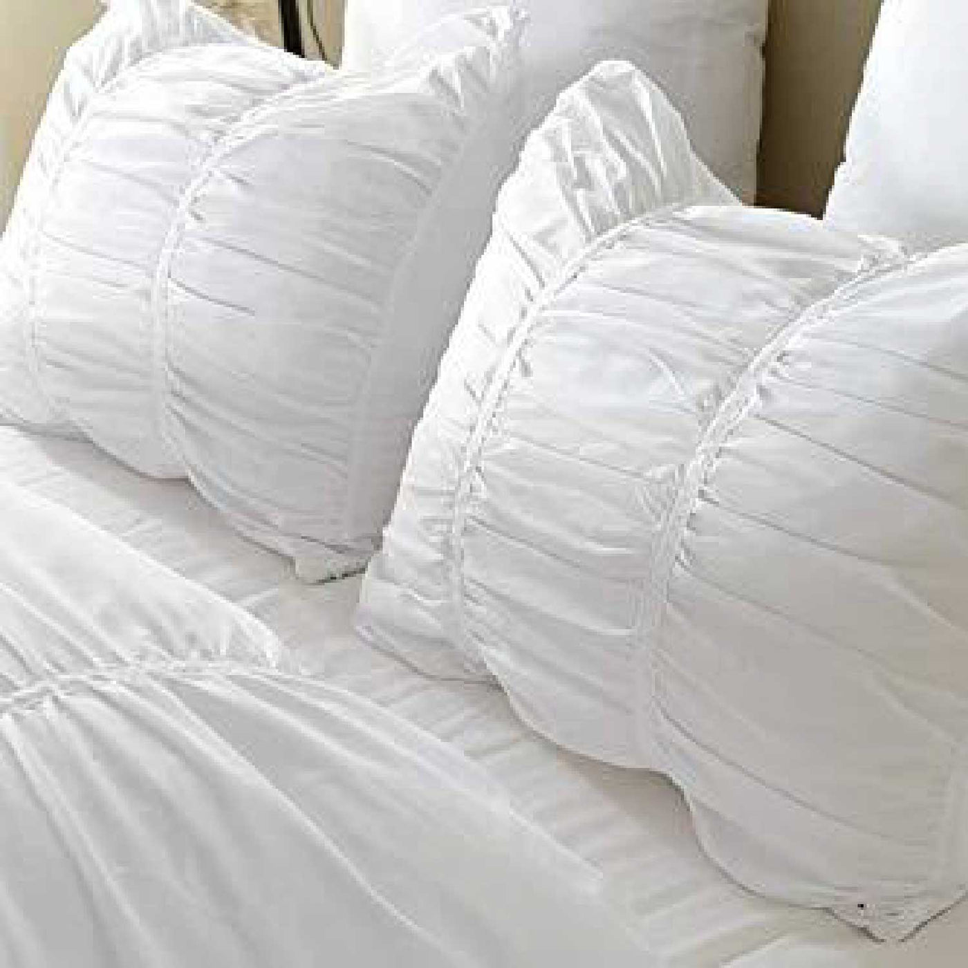 Set Of 2 - 300 TC Egyptian Cotton Ruched Pillow Covers - White