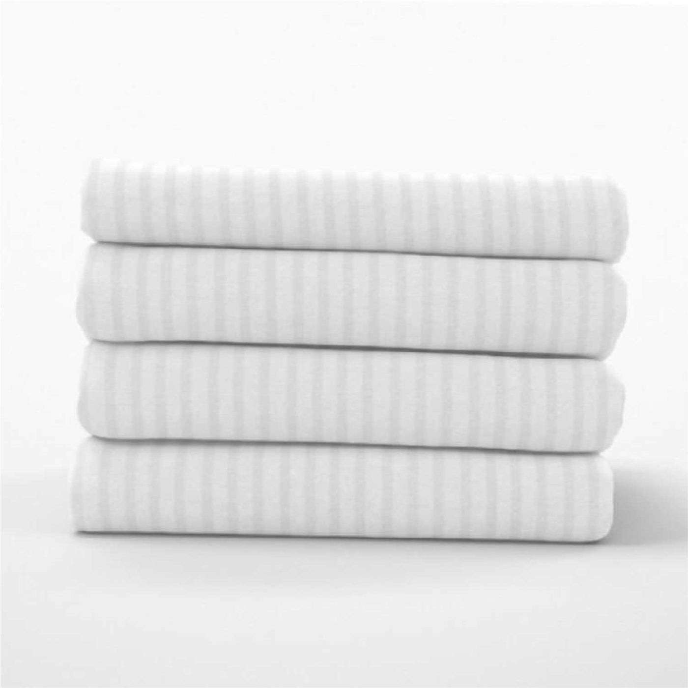 300 TC Egyptian Cotton 3 Piece Striped Flat Bed Sheet - White