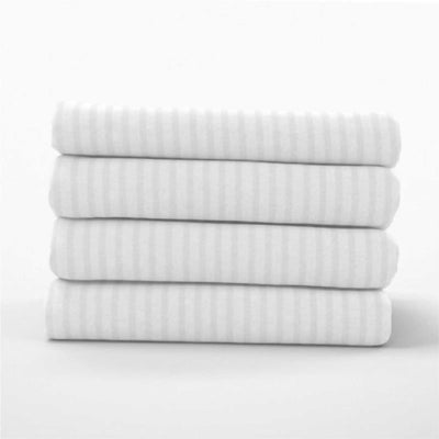 Striped 300 TC Egyptian Cotton Fitted Bed Sheet Set - White