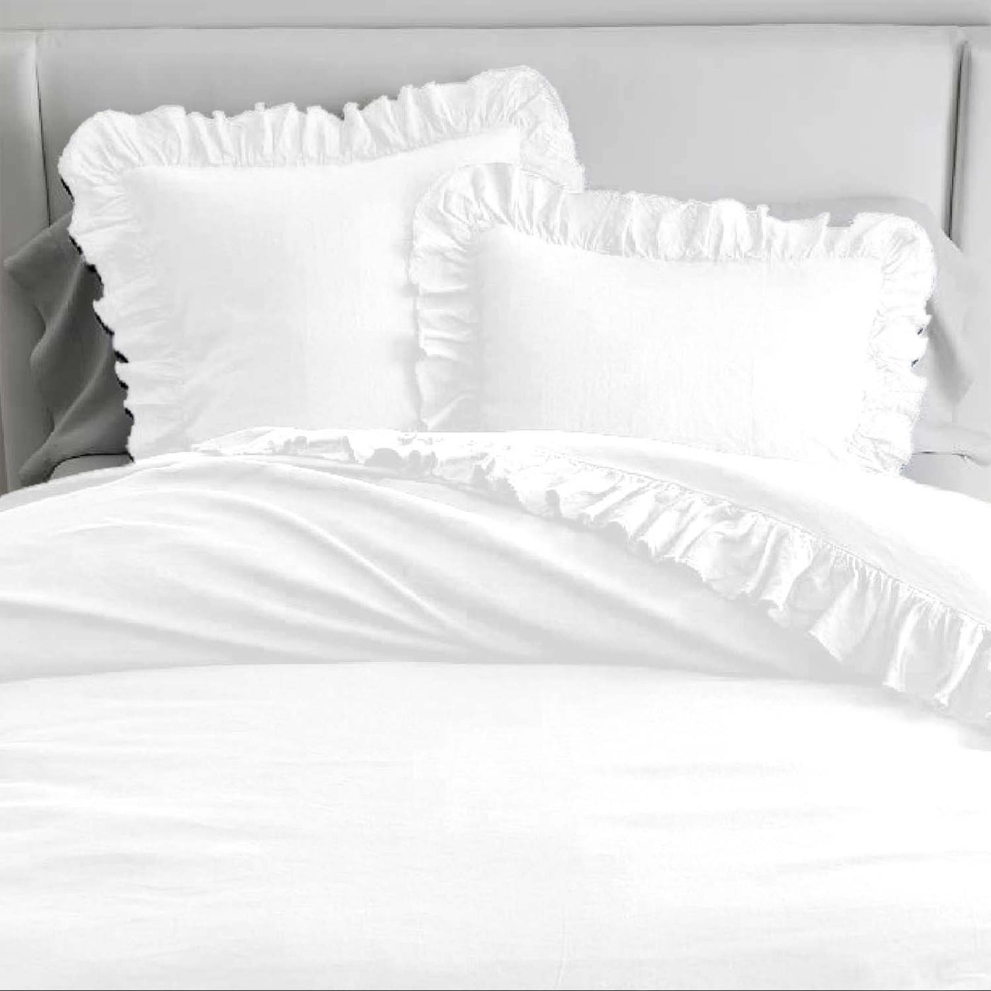 Set Of 2 - 300 TC Egyptian Cotton Ruffled Pillow Covers - White